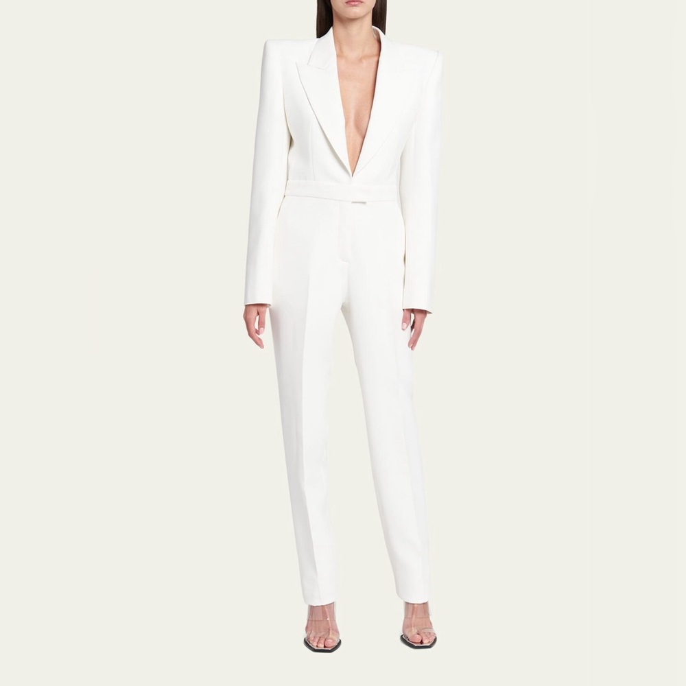 Alexander McQueen Tailored Plunge Jumpsuit With Slit Detail - Ivory NWOT